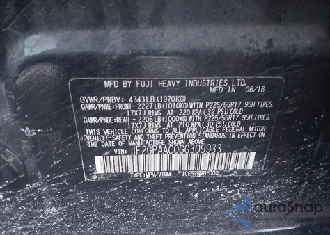 2016 Subaru Crosstrek 2.0I из США, поврежденный, VIN JF2GPAAC0GG309933